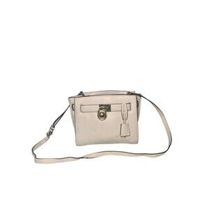 Michael Kors Crossbody Bag Womens White Leather Lock Adjustable Strap Purse Gold